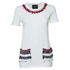 Dolce & Gabbana White Cotton Tweed Trimmed T-Shirt S