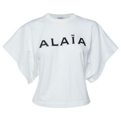 Alaia S.S. White Maglietta in cotone con logo ricamato