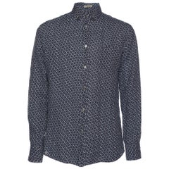 Bottega Veneta Camicia a maniche lunghe stampata blu con bottoni davanti M.