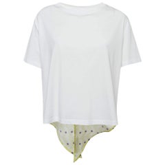 Sandro x Louis Barthelemy White/Yellow Printed Cotton Knit and Satin Dimi Top M