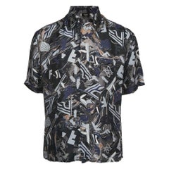 Fendi Blue Fragment Print Silk Short Sleeve Shirt M