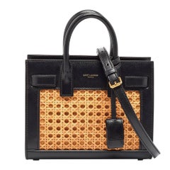 Saint Laurent Black/Beige Leather and Bamboo Woven Nano Sac De Jour Tote