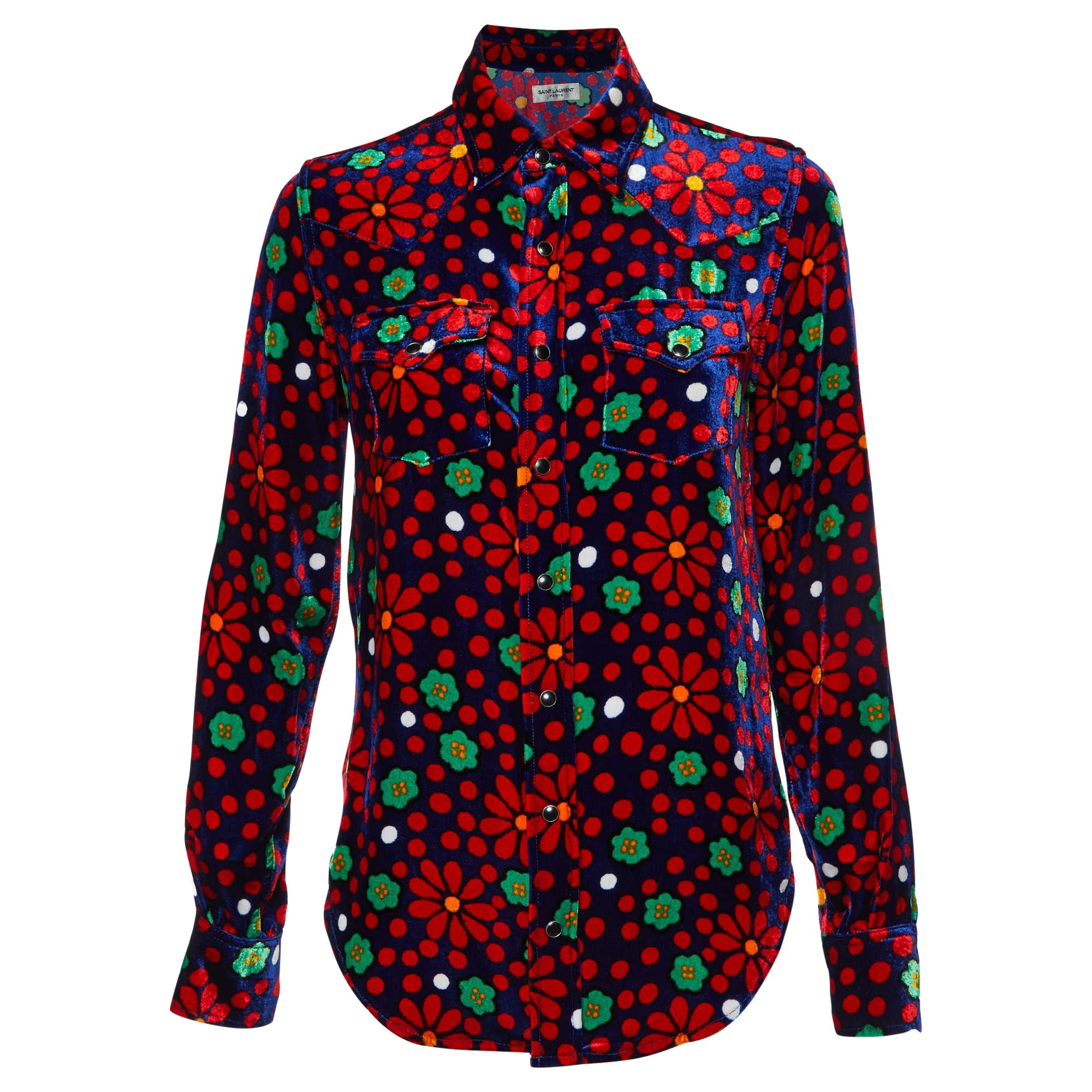 Saint Laurent Paris - Camicia in velluto con stampa floreale multicolor S