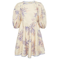 Zimmermann Cream Floral Print Linen Day Mini Dress L