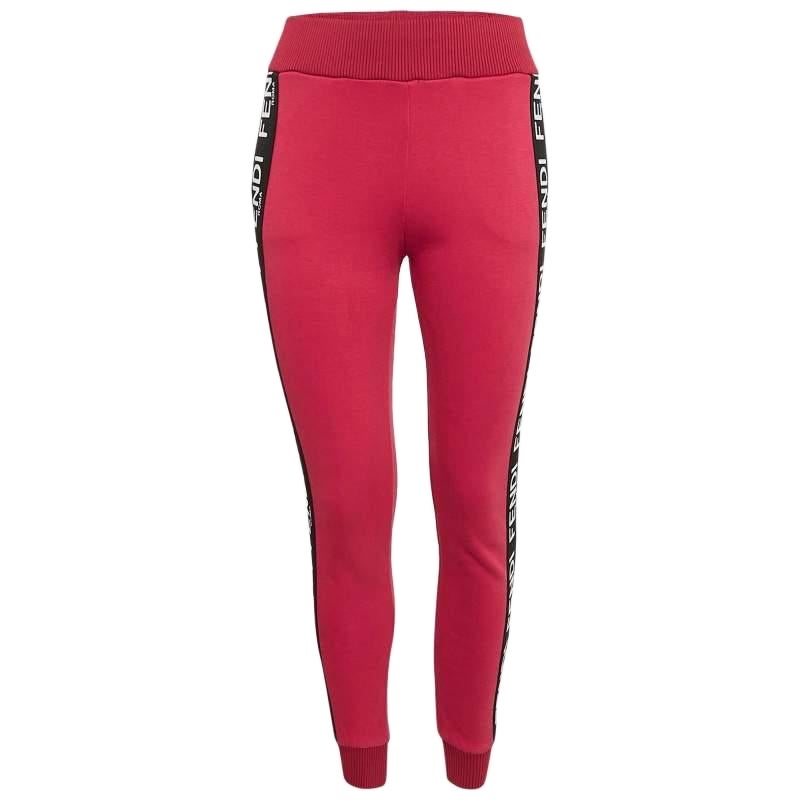 Fendi Pantalones de chándal de punto de algodón rosa con detalle de banda con logotipo S
