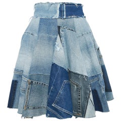 Dolce & Gabbana Blue Denim Patch Work Flared Short Skirt XS