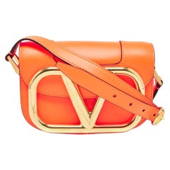 Valentino Neon Orange Leather Small Supervee Crossbody Bag