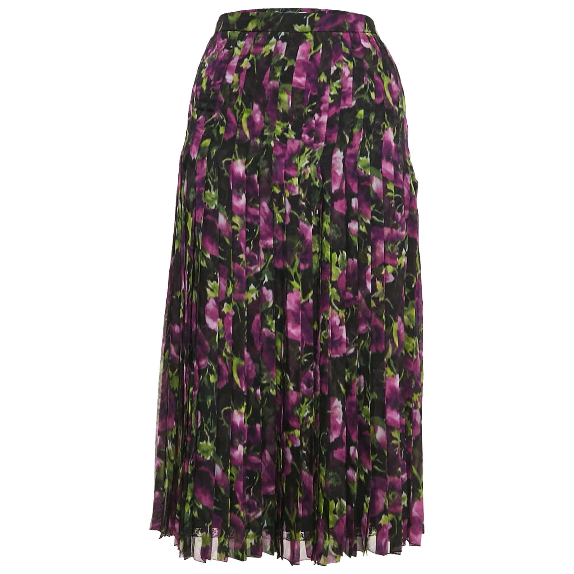 Prada Multicolor Floral Print Silk Pleated Midi Skirt L For Sale