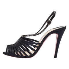 Christian Louboutin Black Satin Bretelle Ankle Strap Sandals Size 39.5