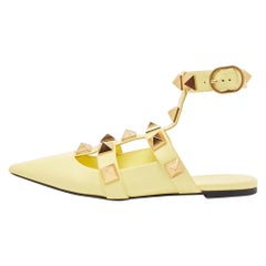 Valentino Yellow Leather Roman Stud Flat Sandals Size 40.5