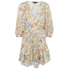 Maje Multicolor Floral Print Satin Cut-Out Smocked Mini Dress M