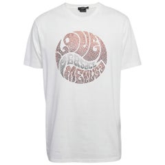 Versace White Rhinestone Logo Jersey Michel Fit T-Shirt L