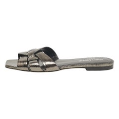 Saint Laurent Metallic Leather Tribute Flat Sandals Size 36.5