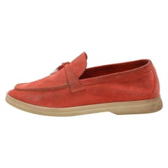 Loro Piana Orange Suede Summer Charms Walk Loafers Size 38