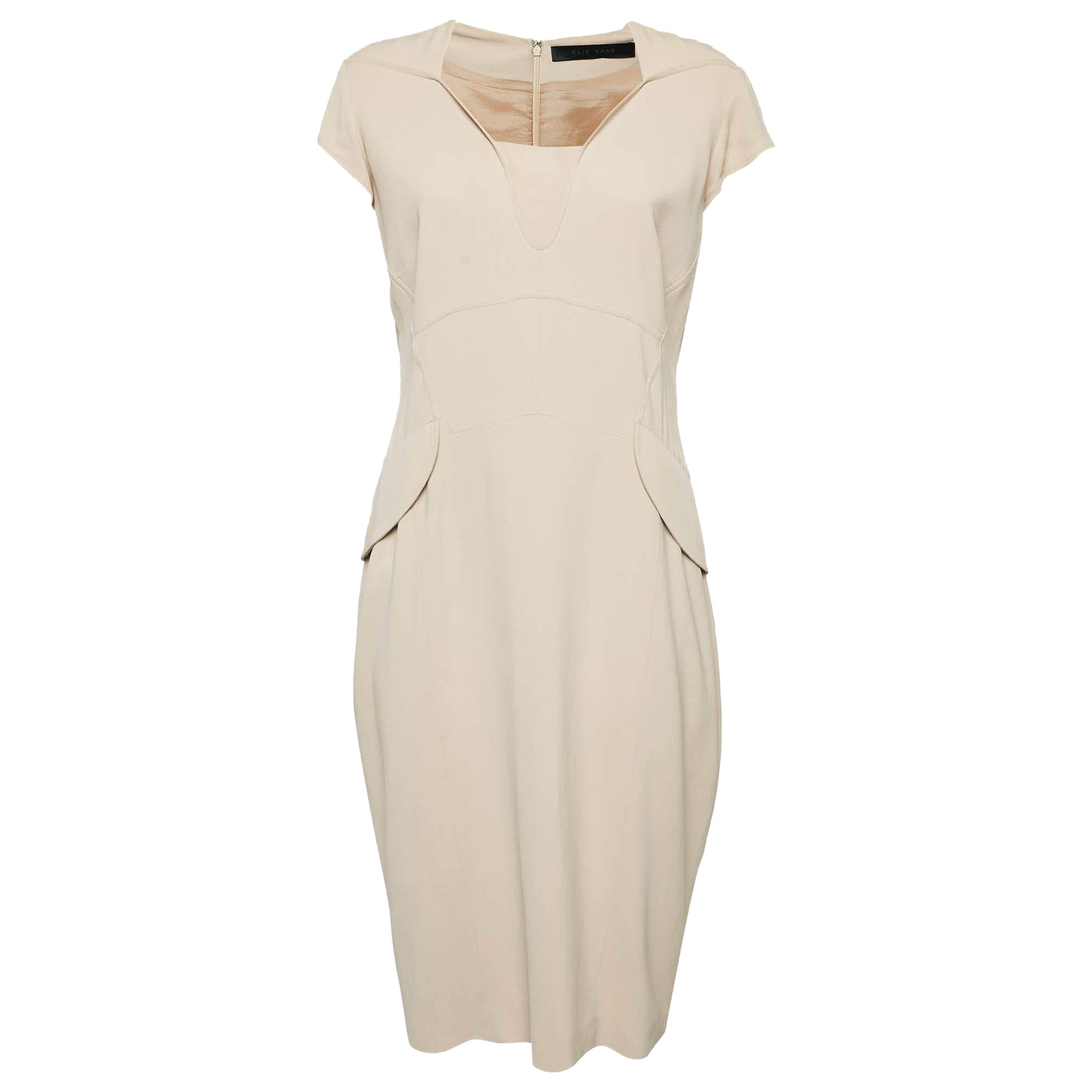 Elie Saab Vestido corto de crepé beige M en venta