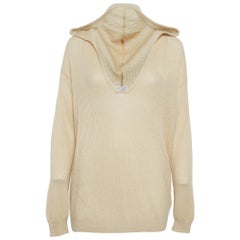 Brunello Cucinelli Beige Rib Knit Hooded Sweater L