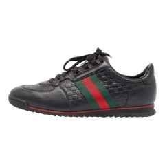 Gucci Black Microguccissima Leather Web Low Top Sneakers Size 41