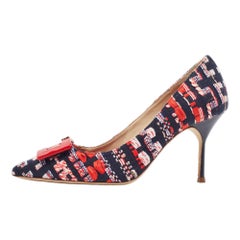 CH Carolina Herrera Multicolor Tweed Fabric Pointed Toe Pumps Size 37