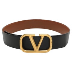 Valentino Black/Brown Leather  VLogo Reversible Belt 28CM