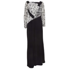Tadashi Shoji Maxivestido de tul y crepé con bordado floral blanco/negro L