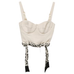 Elisabetta Franchi Cream Logo-Print Foulard Crepe Bustier Top S
