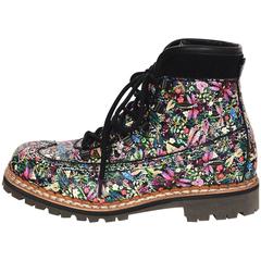 Tabitha Simmons Bexley Floral Print Combat Boots sz 38.5