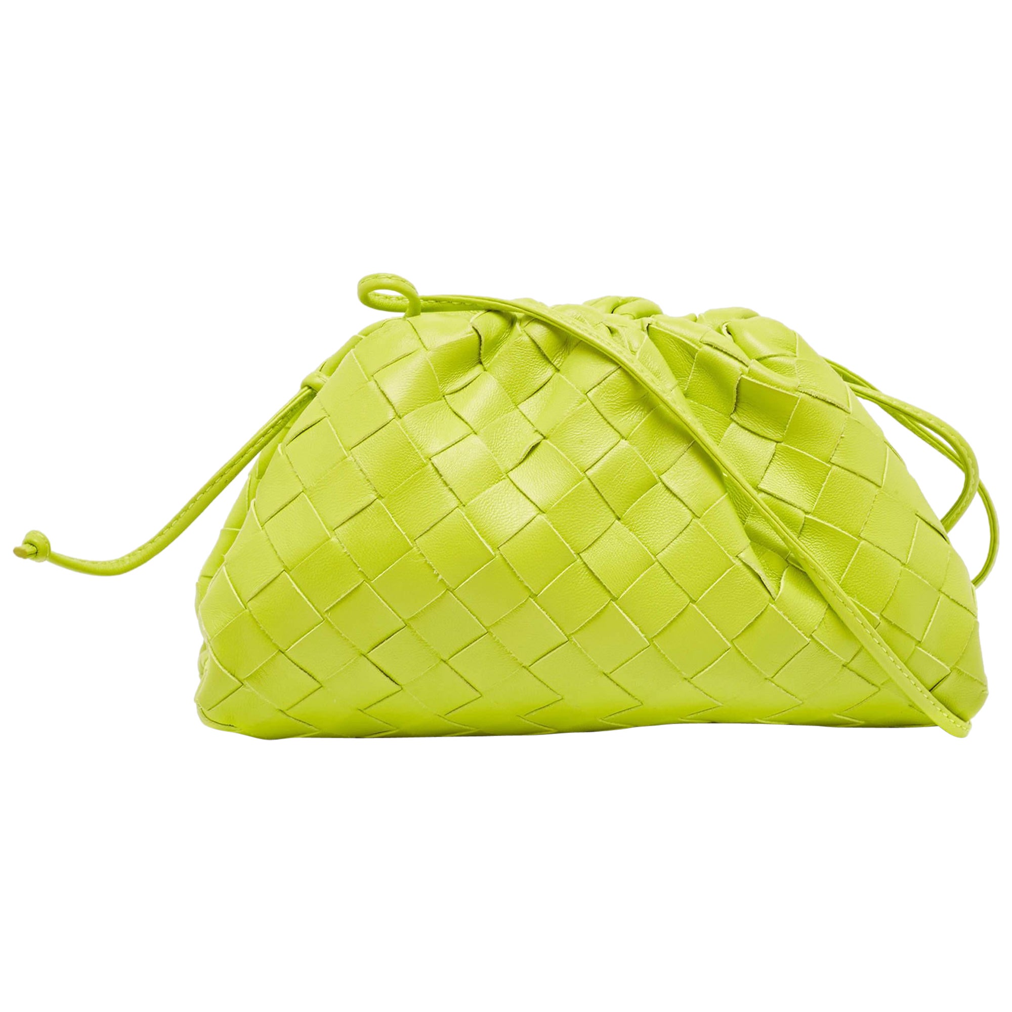 Bottega Veneta Neon Green Intrecciato Leather Mini Pouch Clutch
