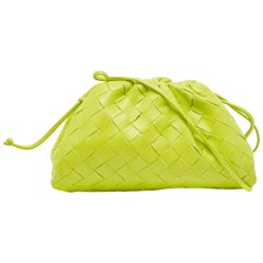 Bottega Veneta Neon Green Intrecciato Leather Mini Pouch Clutch