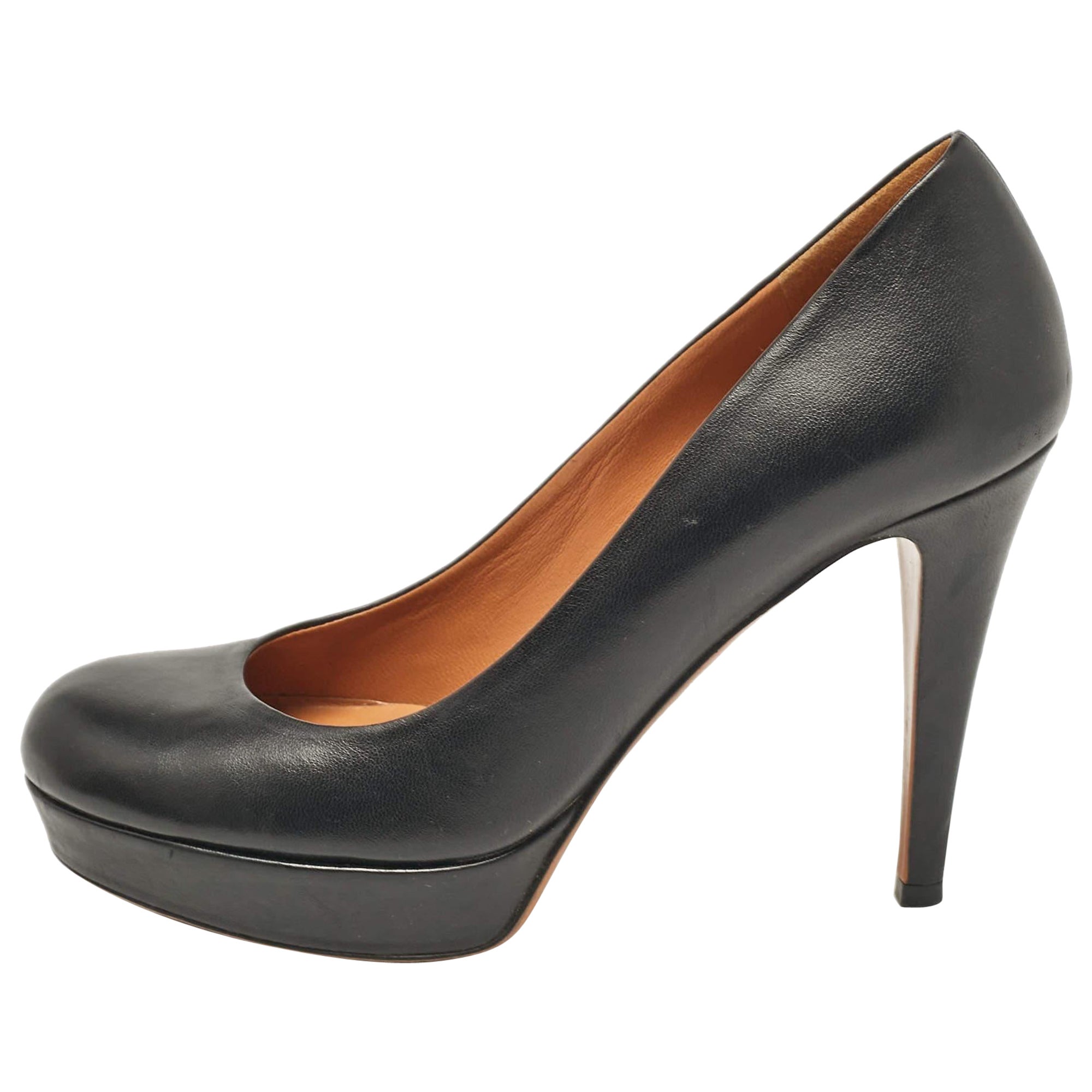 Gucci Black Leather Round Toe Platform Pumps Size 36