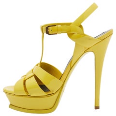 Saint Laurent Yellow Patent Tribute Platform Sandals Size 38