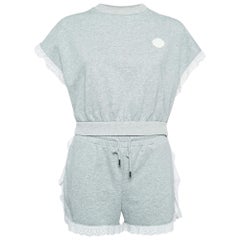 Maje Graues Baumwollstrick-Top mit Spitzenbesatz und Shorts Set M
