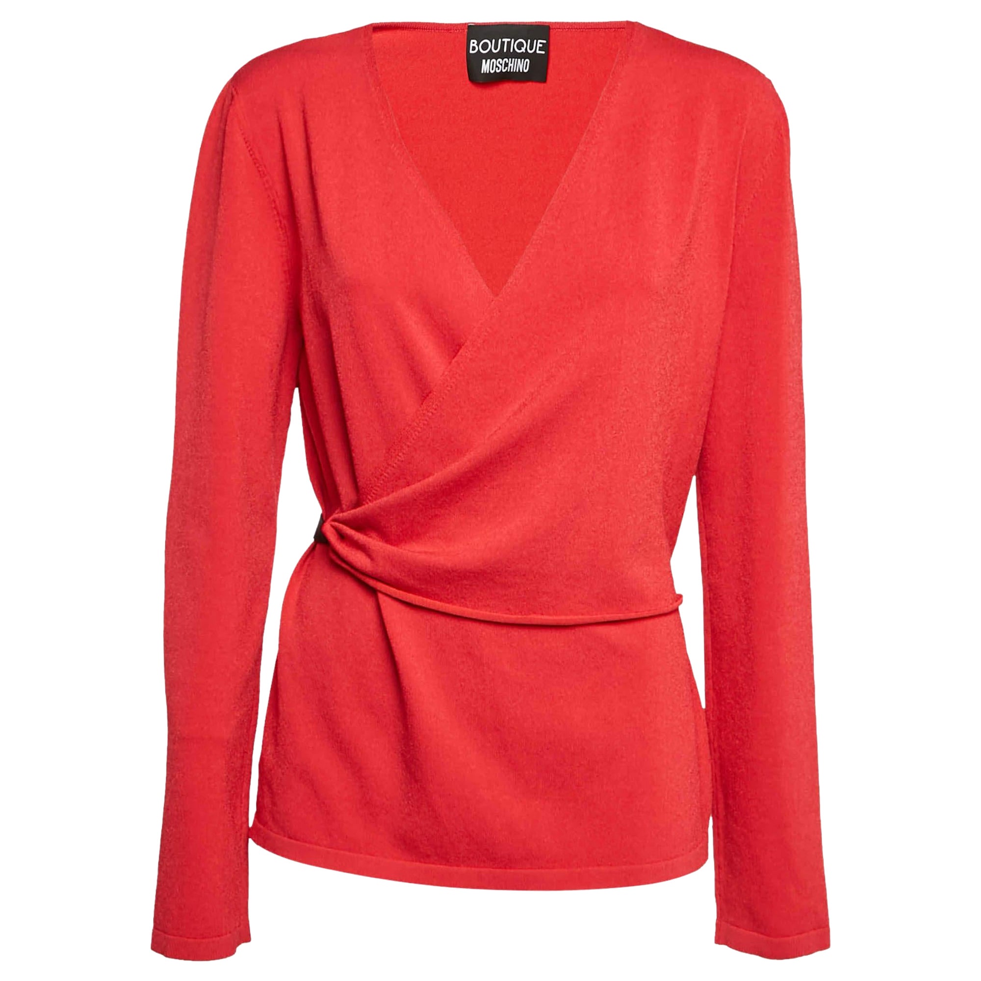 Boutique Moschino Roter Pullover aus Stretch-Strick im Wickelstil M im Angebot