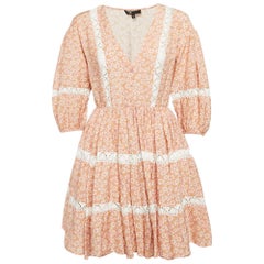 Maje Pink Floral Print Linen Blend Rayanik Mini Dress M