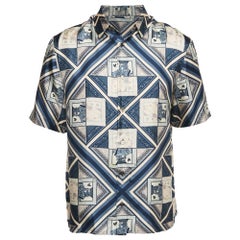 Dior Homme Blue Printed Silk Short Sleeve Shirt M