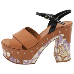 Prada Brown Leather Platform Ankle Strap Sandals Size 38.5