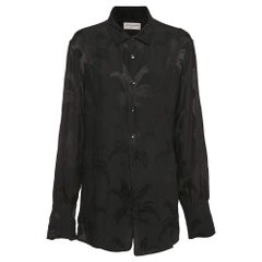 Saint Laurent Paris Schwarzes Jacquard-Seidenhemd mit Knopfleiste aus Seide M