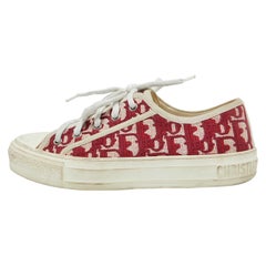 Dior Red/White Oblique Canvas Walk'n'Dior Low Top Sneakers Size 38.5
