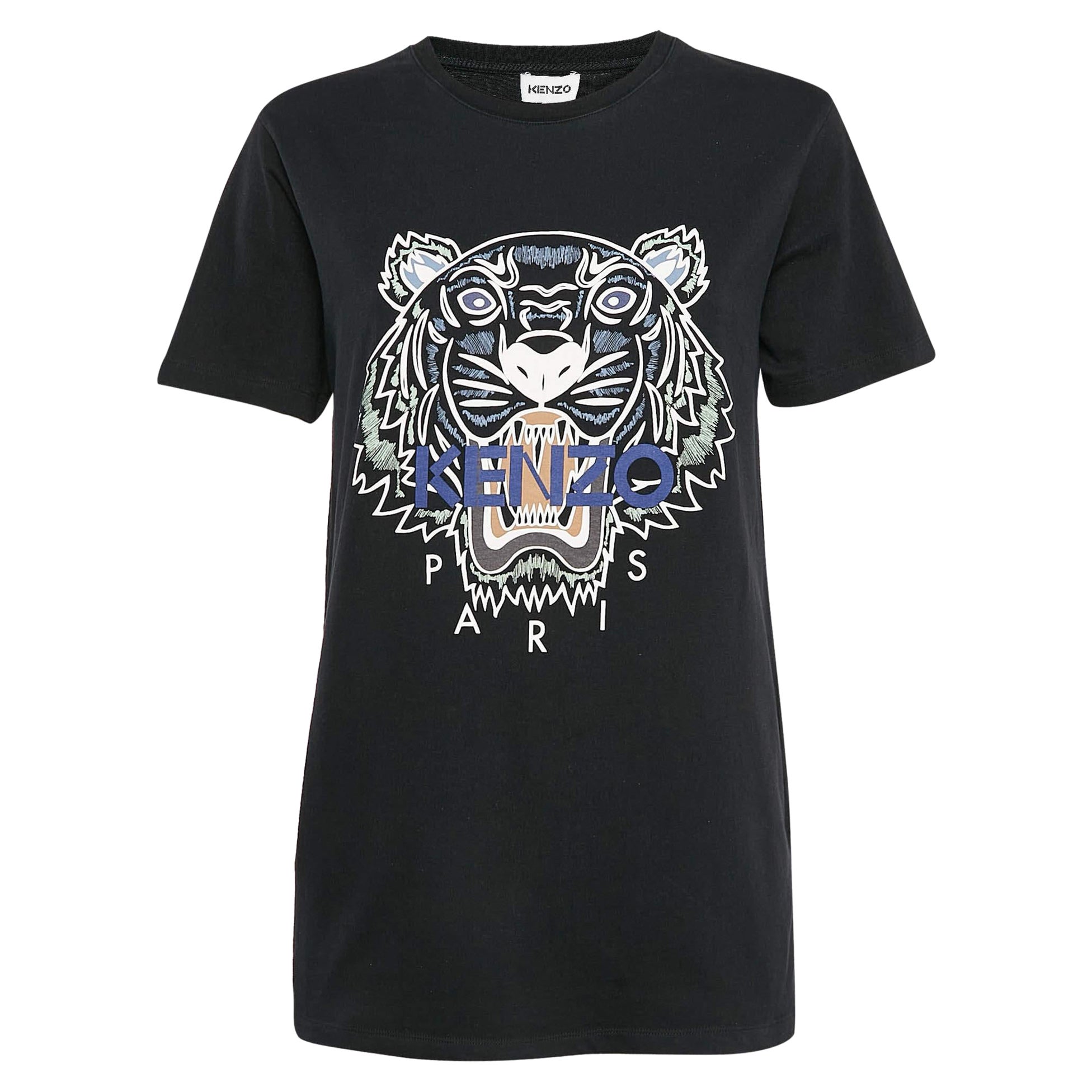 Kenzo Black Tiger Print Jersey Crew Neck T-Shirt M.