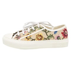 Dior Beige Canvas and Raffia Flower Embroidered Walk'n'Dior  Sneakers Size 37