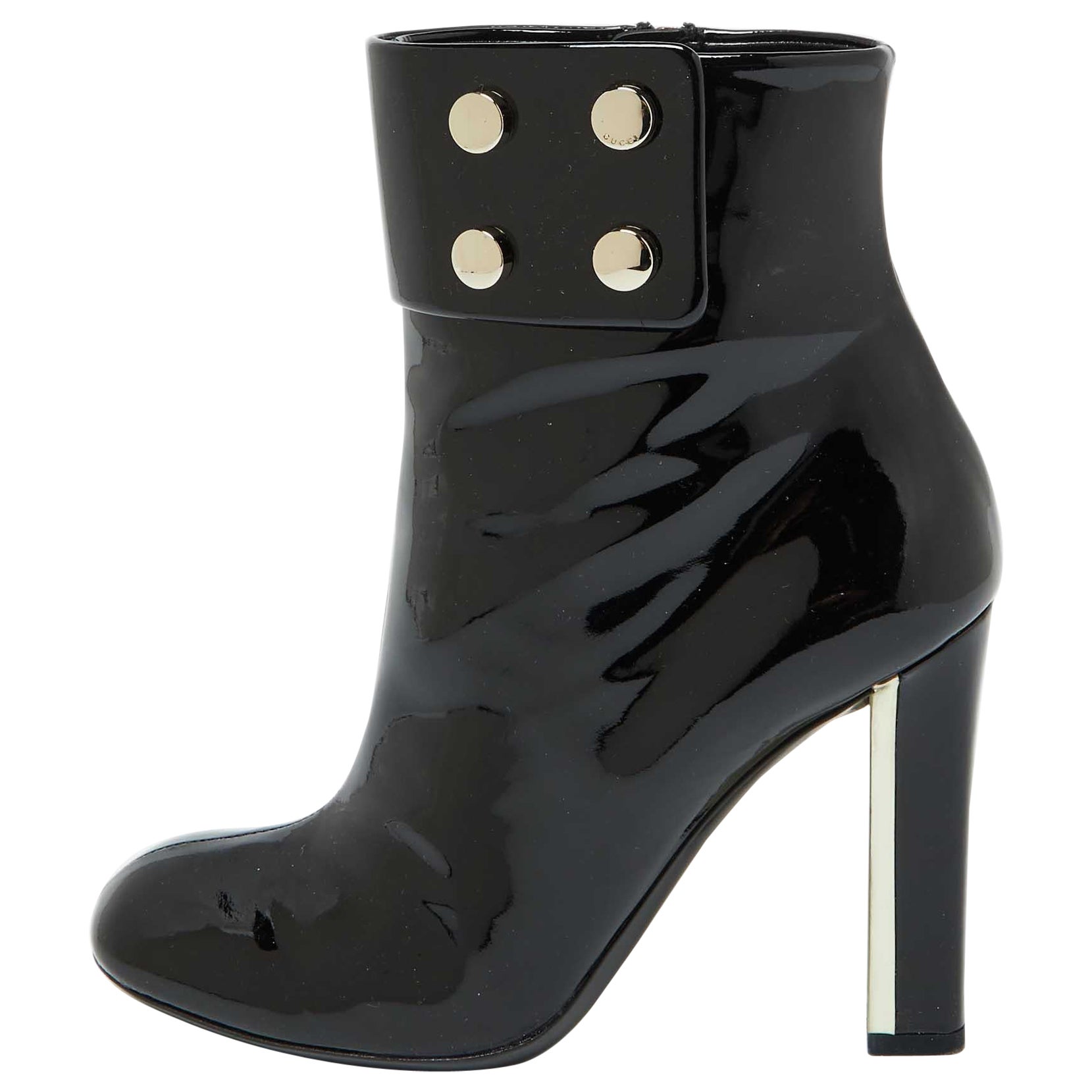 Gucci Black Patent Leather Vernice Ankle Boots Size 37.5