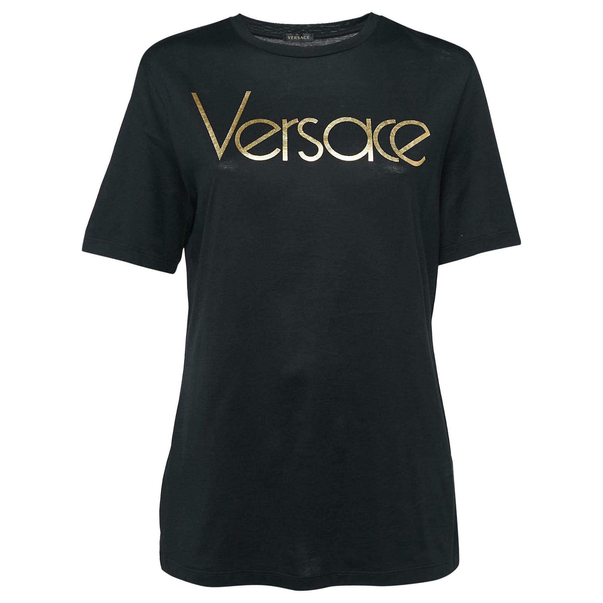 Camiseta de manga corta de punto con logotipo negro Versace M