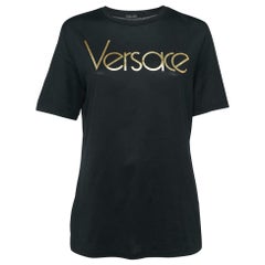 Versace - Maglietta a maniche corte in jersey con stampa del logo nero M. T. I.