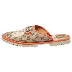 Gucci x The North Face Beige/Orange GG flache Pantoletten aus Segeltuch und Leder Größe 41