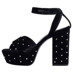 Saint Laurent Black Velvet Farrah Platform Ankle Strap Sandals Size 38