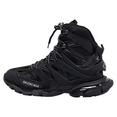 Baskets de course Balenciaga hautes en maille noire et faux cuir, taille 43