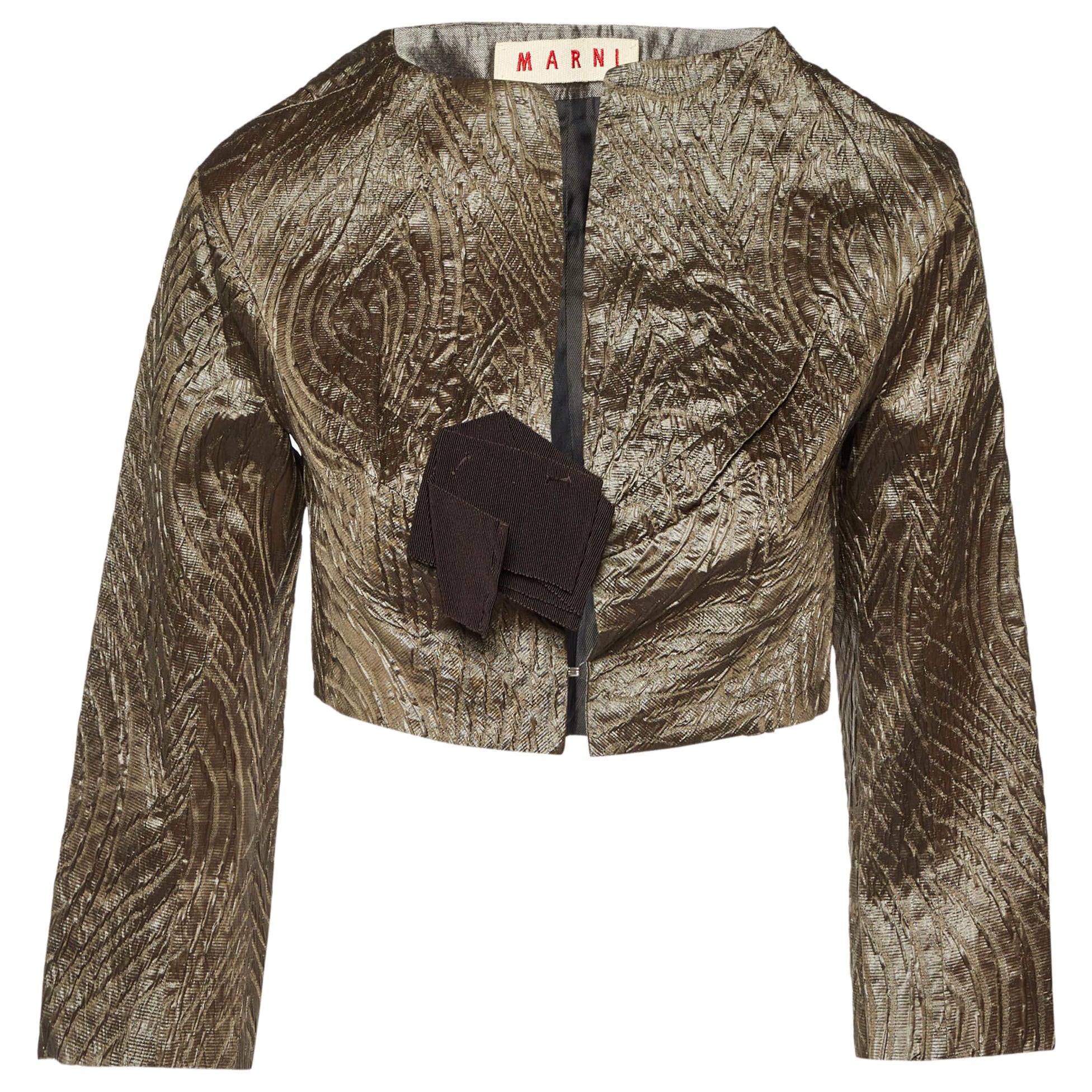 Marni - Giacca Crop in tessuto jacquard metallizzato in misto seta S in vendita