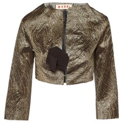 Marni Metallic Textured Jacquard Silk Blend Crop Jacket S