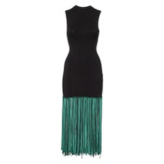 Sandro Black Jersey Fringed Sleeveless Midi Dress XS