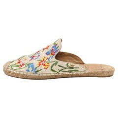 Tory Burch Multicolor Floral Embroidered Canvas Espadrille Mules Taglia 37.5