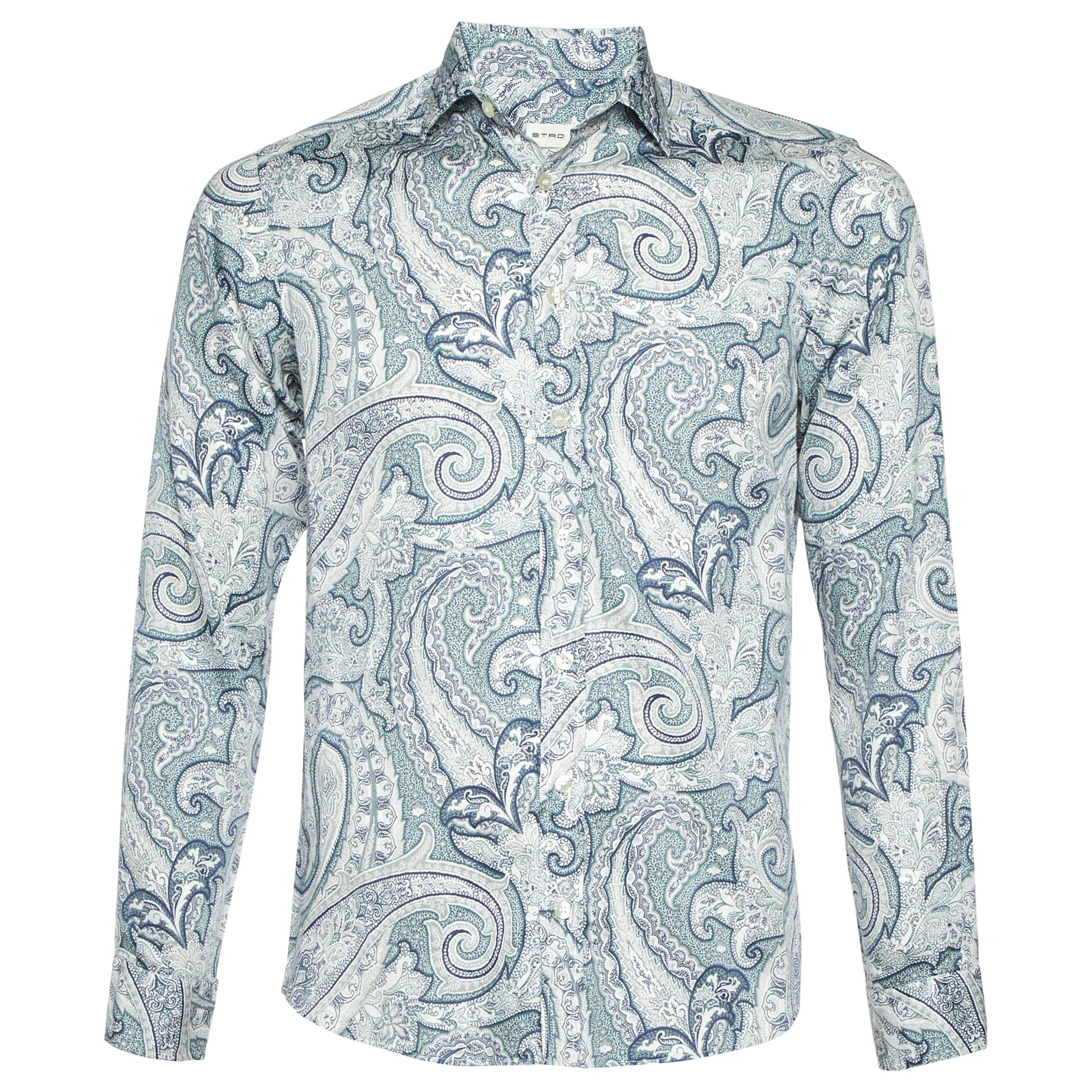 Etro White Paisley Print Cotton Full Sleeve Shirt S in vendita